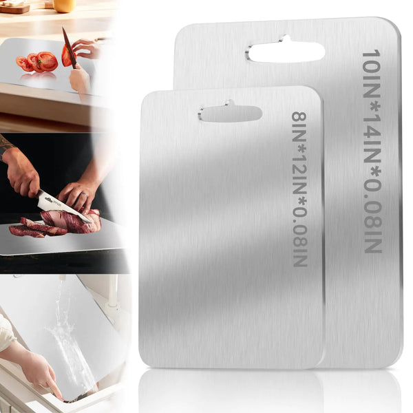 Titanium Cutting Board Set - 100% Pure Titanium Double Sided Metal Chopping Board for Meat and Veggies Ideal for Home and Outdoor Cooking (Two size set)