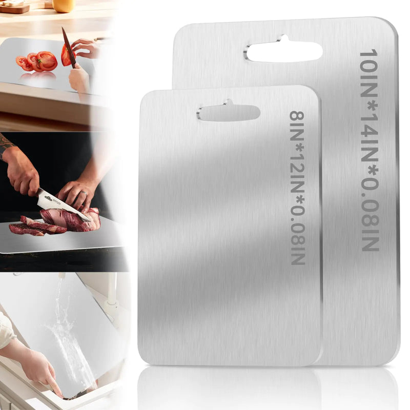 Titanium Cutting Board Set - 100% Pure Titanium Double Sided Metal Chopping Board for Meat and Veggies Ideal for Home and Outdoor Cooking (Two size set)